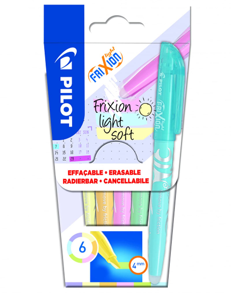Pilot Pilot FriXion Light Soft Erasable Highlighters Set of 6 (Pastel Pink, Yellow, Purple, Blue, Orange, Green), Pink/Yellow/Purple/Blue/Orange/Green, 6per Set