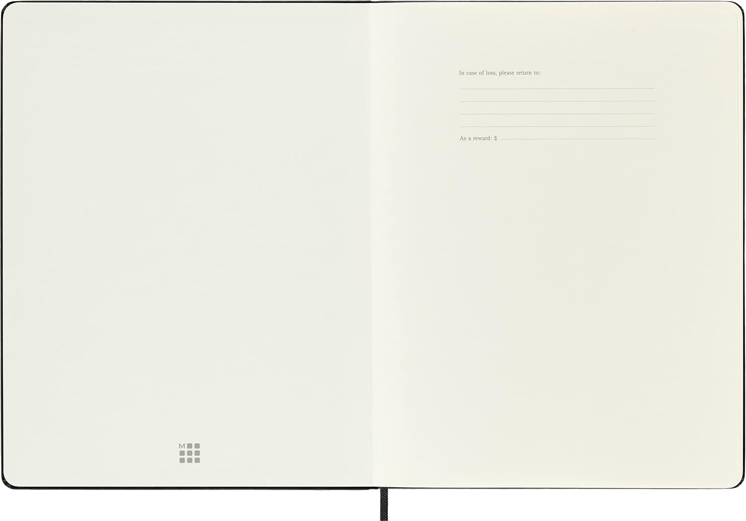 Moleskine Classic Plain Paper Notebook, Hard Cover and Elastic Closure Journal, Color Black, Size Extra Large 19 x 25 cm, 192 Pages