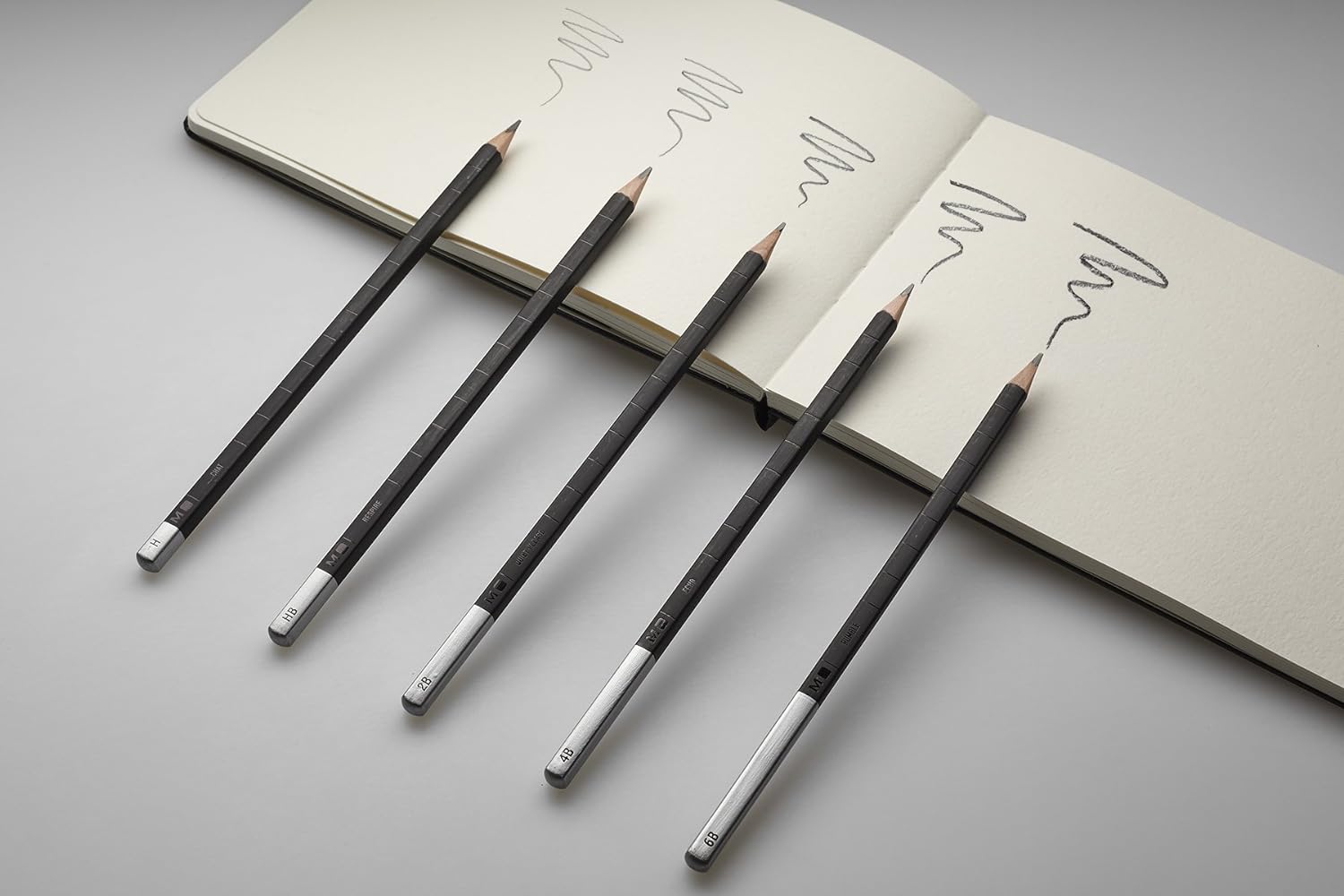 Moleskine Graphite Drawing Pencil Set (5 Graded Pencils), Black, Grey