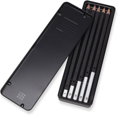 Moleskine Graphite Drawing Pencil Set (5 Graded Pencils), Black, Grey