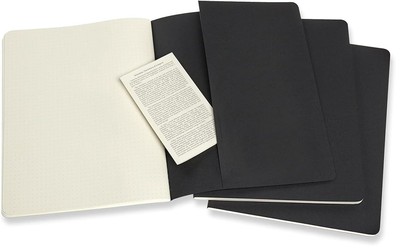 Set Of 3 Moleskine Extra Large Dotted Cahier Journals, Black, X-Large