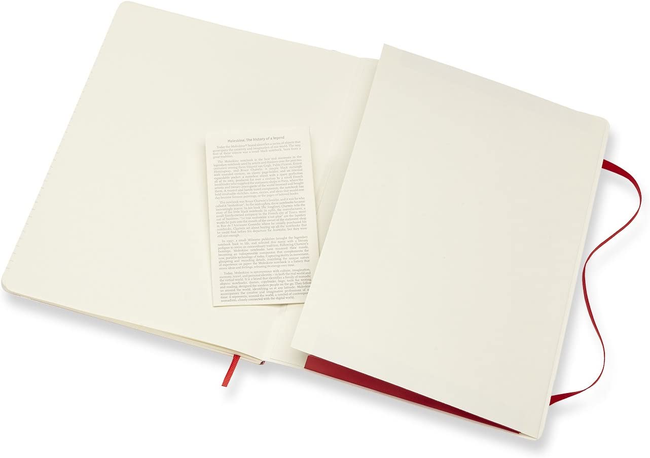 Moleskine Classic Ruled Paper Notebook, Soft Cover and Elastic Closure Journal, Color Scarlet Red, Size Extra Large 19 x 25 A4, 192 Pages