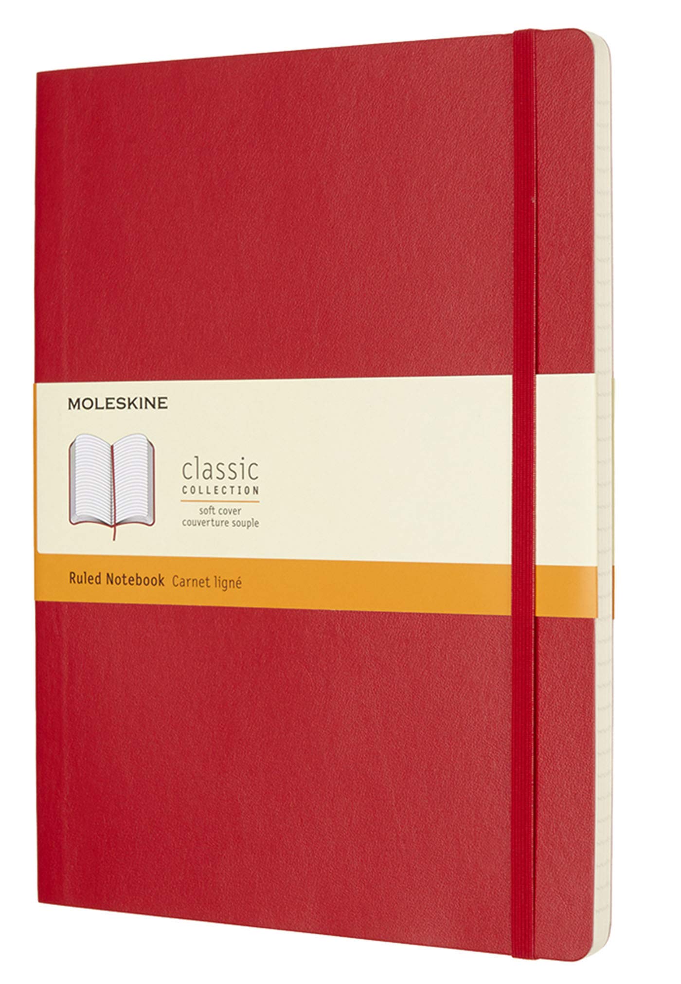 Moleskine Classic Ruled Paper Notebook, Soft Cover and Elastic Closure Journal, Color Scarlet Red, Size Extra Large 19 x 25 A4, 192 Pages