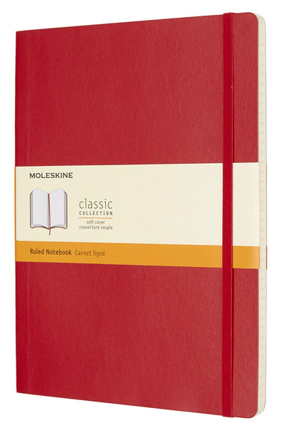 Moleskine Classic Ruled Paper Notebook, Soft Cover and Elastic Closure Journal, Color Scarlet Red, Size Extra Large 19 x 25 A4, 192 Pages