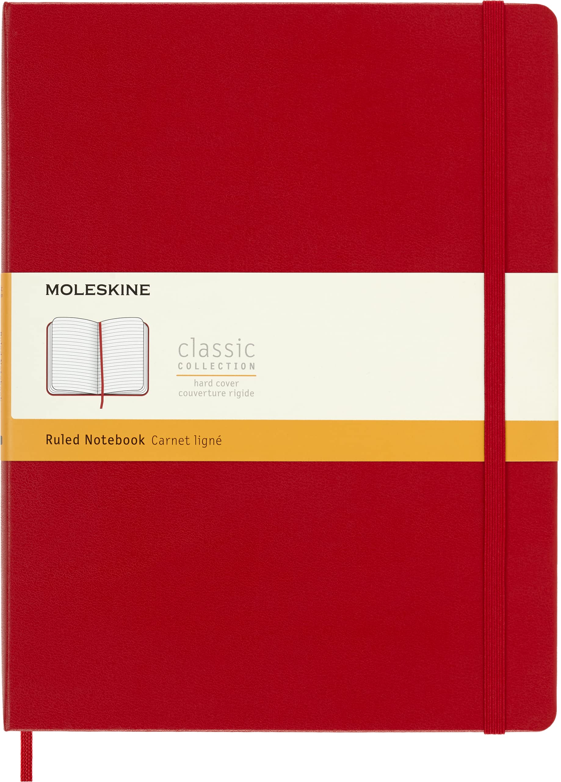 Moleskine Classic Ruled Paper Notebook, Hard Cover and Elastic Closure Journal, Color Scarlet Red, Size Extra Large 19 x 25 cm, 192 Pages