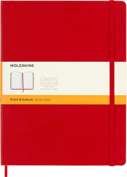 Moleskine Classic Ruled Paper Notebook, Hard Cover and Elastic Closure Journal, Color Scarlet Red, Size Extra Large 19 x 25 cm, 192 Pages