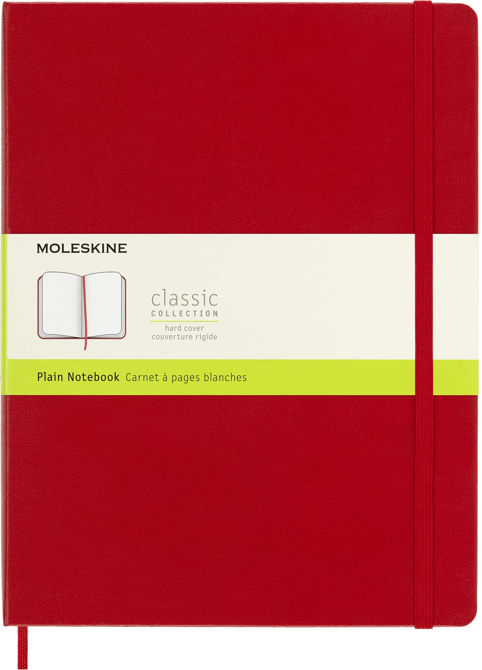 Moleskine Classic Plain Paper Notebook, Hard Cover and Elastic Closure Journal, Color Scarlet Red, Size Extra Large 19 x 25 cm, 192 Pages
