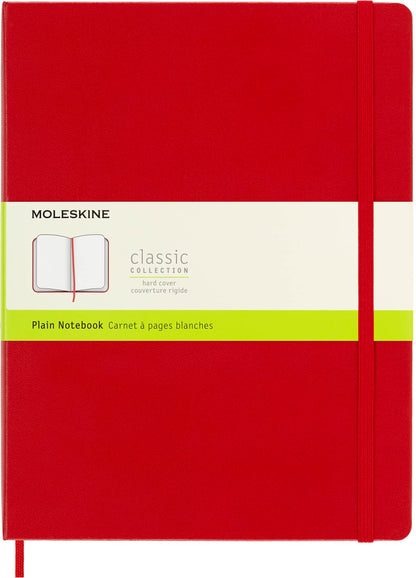 Moleskine Classic Plain Paper Notebook, Hard Cover and Elastic Closure Journal, Color Scarlet Red, Size Extra Large 19 x 25 cm, 192 Pages
