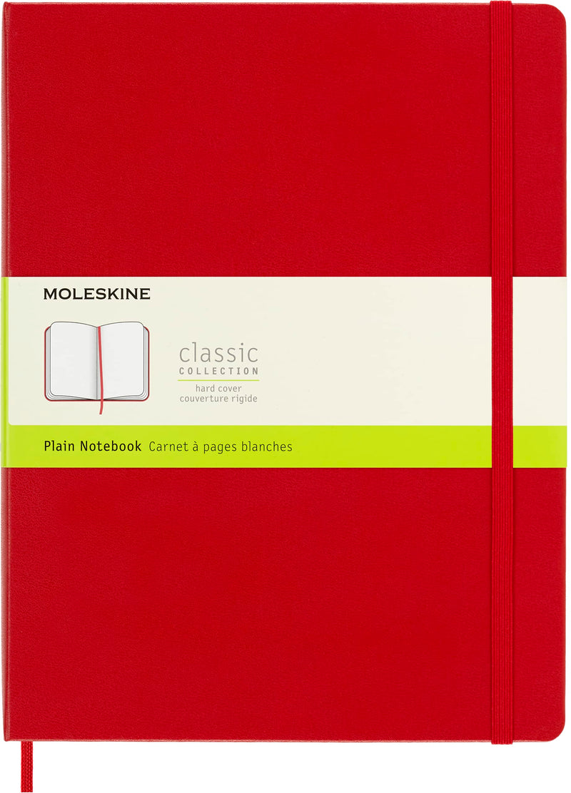 Moleskine Classic Plain Paper Notebook, Hard Cover and Elastic Closure Journal, Color Scarlet Red, Size Extra Large 19 x 25 cm, 192 Pages