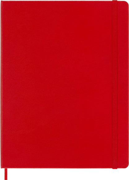 Moleskine Classic Plain Paper Notebook, Hard Cover and Elastic Closure Journal, Color Scarlet Red, Size Extra Large 19 x 25 cm, 192 Pages