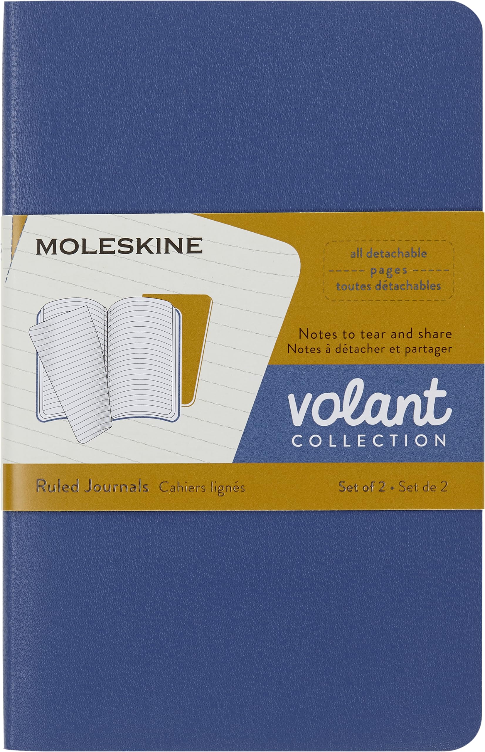 Moleskine Volant Journal, Soft Cover, Pocket (3.5" x 5.5") Ruled/Lined, Forget-Me-Not Blue/Amber Yellow, 80 Pages (Set of 2