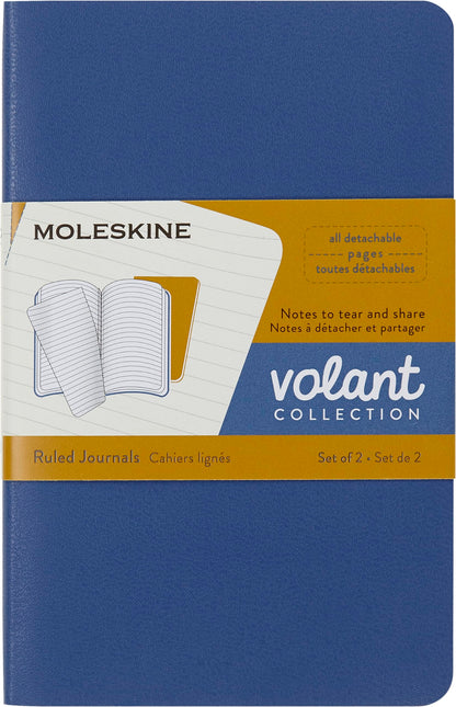 Moleskine Volant Journal, Soft Cover, Pocket (3.5" x 5.5") Ruled/Lined, Forget-Me-Not Blue/Amber Yellow, 80 Pages (Set of 2