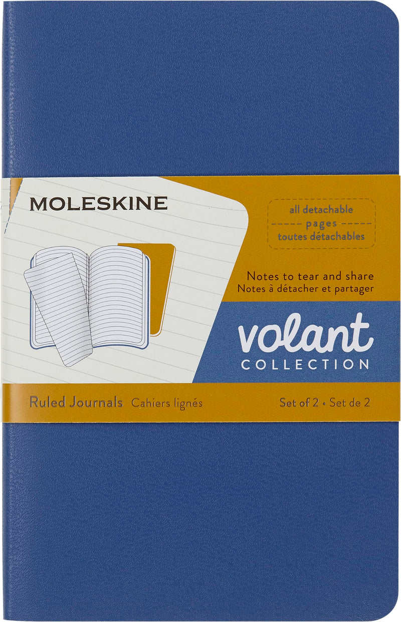 Moleskine Volant Journal, Soft Cover, Pocket (3.5" x 5.5") Ruled/Lined, Forget-Me-Not Blue/Amber Yellow, 80 Pages (Set of 2