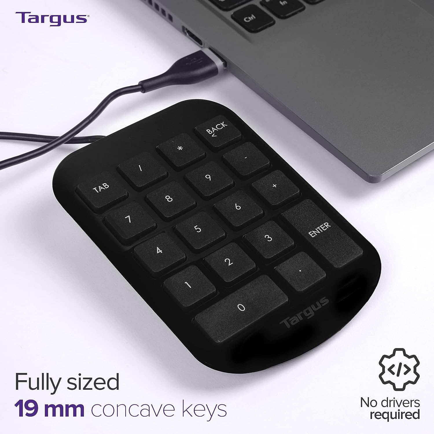 Targus USB Wire Numeric Keypad for Laptop Desktop Computer PC, Palm Size (AKP10EU), Black