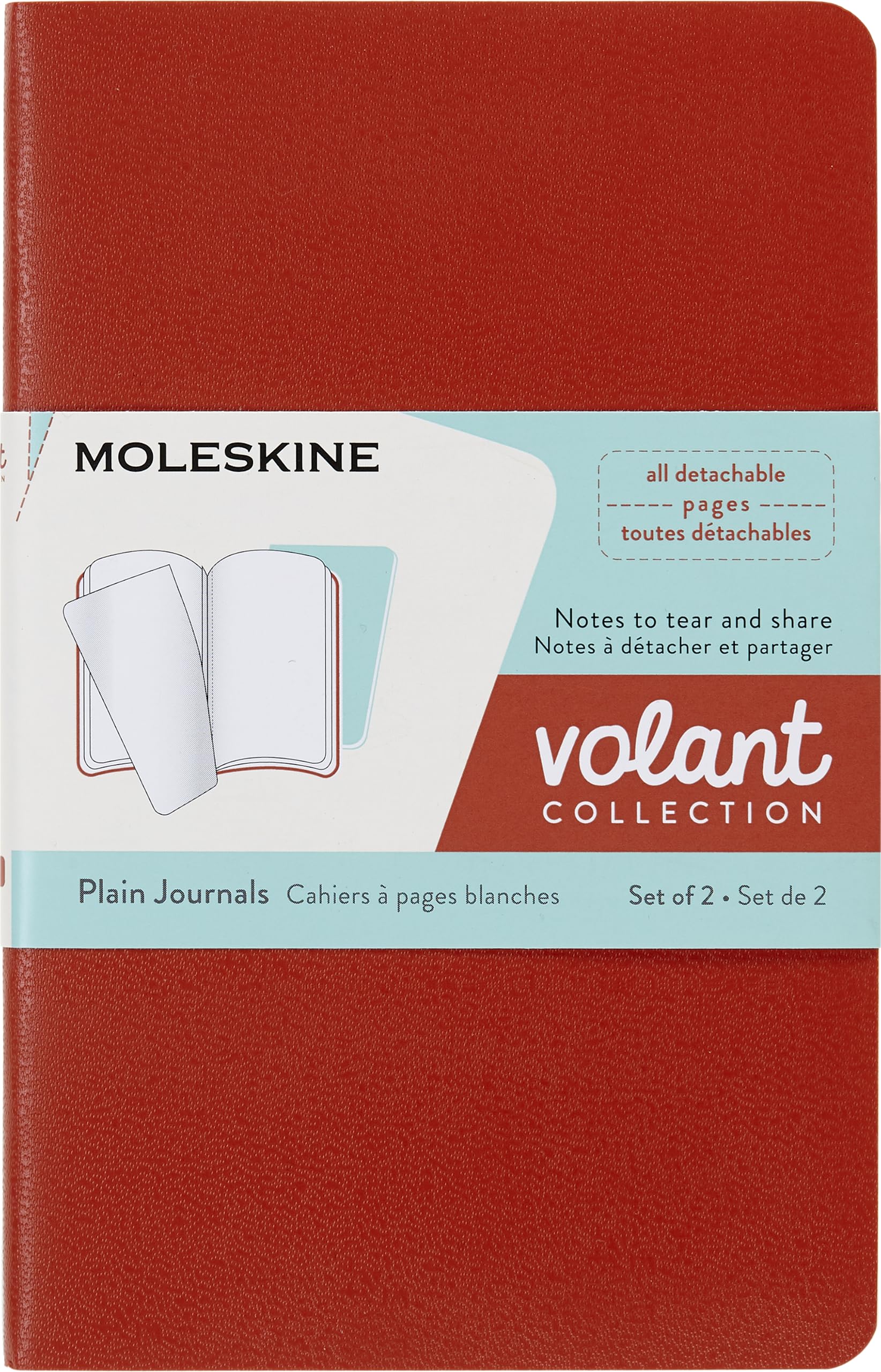 Moleskine Volant Journal, Soft Cover, Pocket (3.5" x 5.5") Plain/Blank, Coral Orange/Aqua Blue, 80 Pages (Set of 2