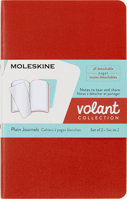 Moleskine Volant Journal, Soft Cover, Pocket (3.5" x 5.5") Plain/Blank, Coral Orange/Aqua Blue, 80 Pages (Set of 2