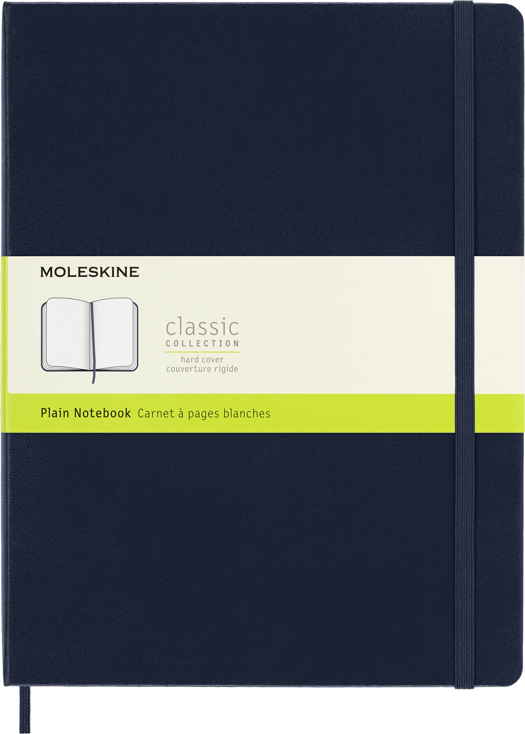 Moleskine Classic Plain Paper Notebook, Hard Cover and Elastic Closure Journal, Color Sapphire Blue, Size Extra Large 19 x 25 cm, 192 Pages