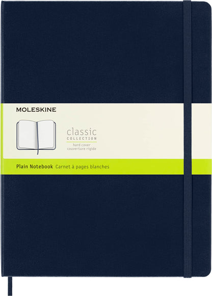 Moleskine Classic Plain Paper Notebook, Hard Cover and Elastic Closure Journal, Color Sapphire Blue, Size Extra Large 19 x 25 cm, 192 Pages