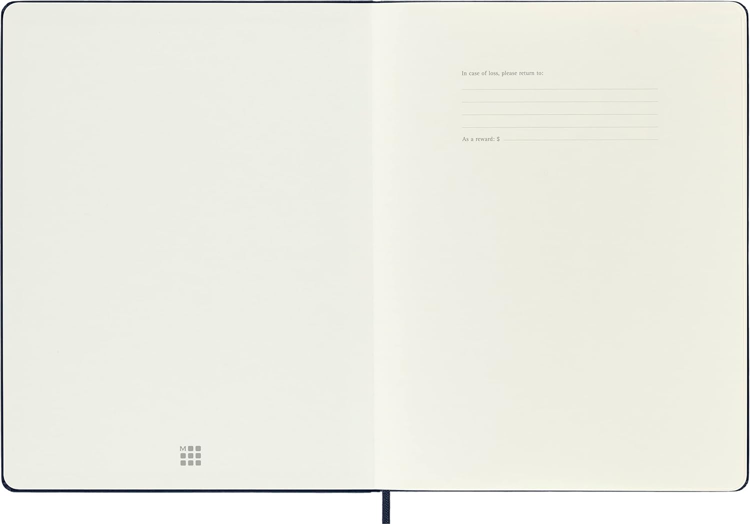 Moleskine Classic Plain Paper Notebook, Hard Cover and Elastic Closure Journal, Color Sapphire Blue, Size Extra Large 19 x 25 cm, 192 Pages
