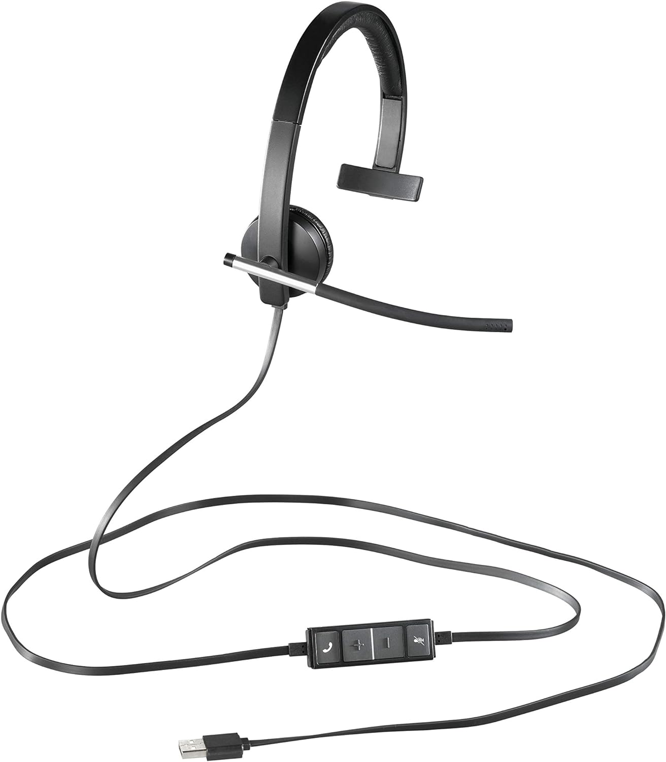 Logitech H650e Wired Headset, Mono Headphone with Noise-Cancelling Microphone, USB, In-Line Controls, Indicator LED, PC/Mac/Laptop - Black