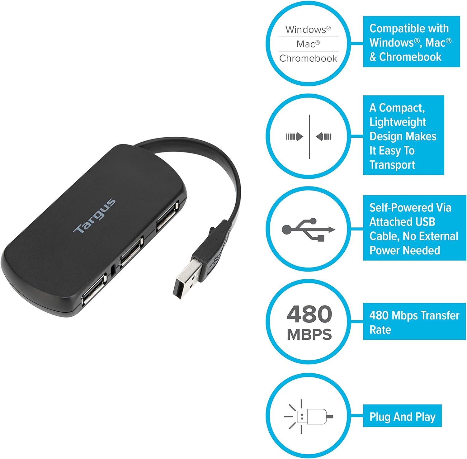 Targus 4-Port USB Desktop Hub, Black (ACH114EU