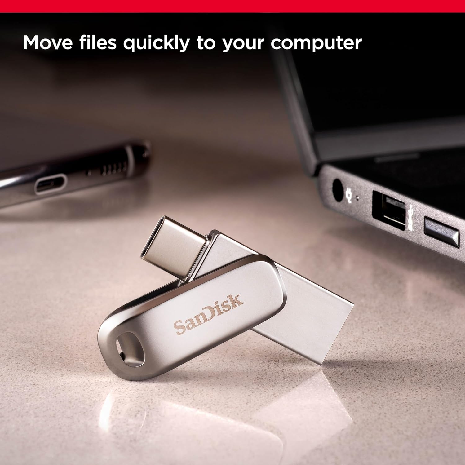 SanDisk 128GB Ultra Dual Drive Luxe, USB Type-C Flash Drive all-metal, up to 400MB/s with reversible USB Type-C and USB Type-A connectors, for smartphones, tablets, Macs and computers, Silver