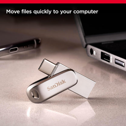SanDisk 128GB Ultra Dual Drive Luxe, USB Type-C Flash Drive all-metal, up to 400MB/s with reversible USB Type-C and USB Type-A connectors, for smartphones, tablets, Macs and computers, Silver