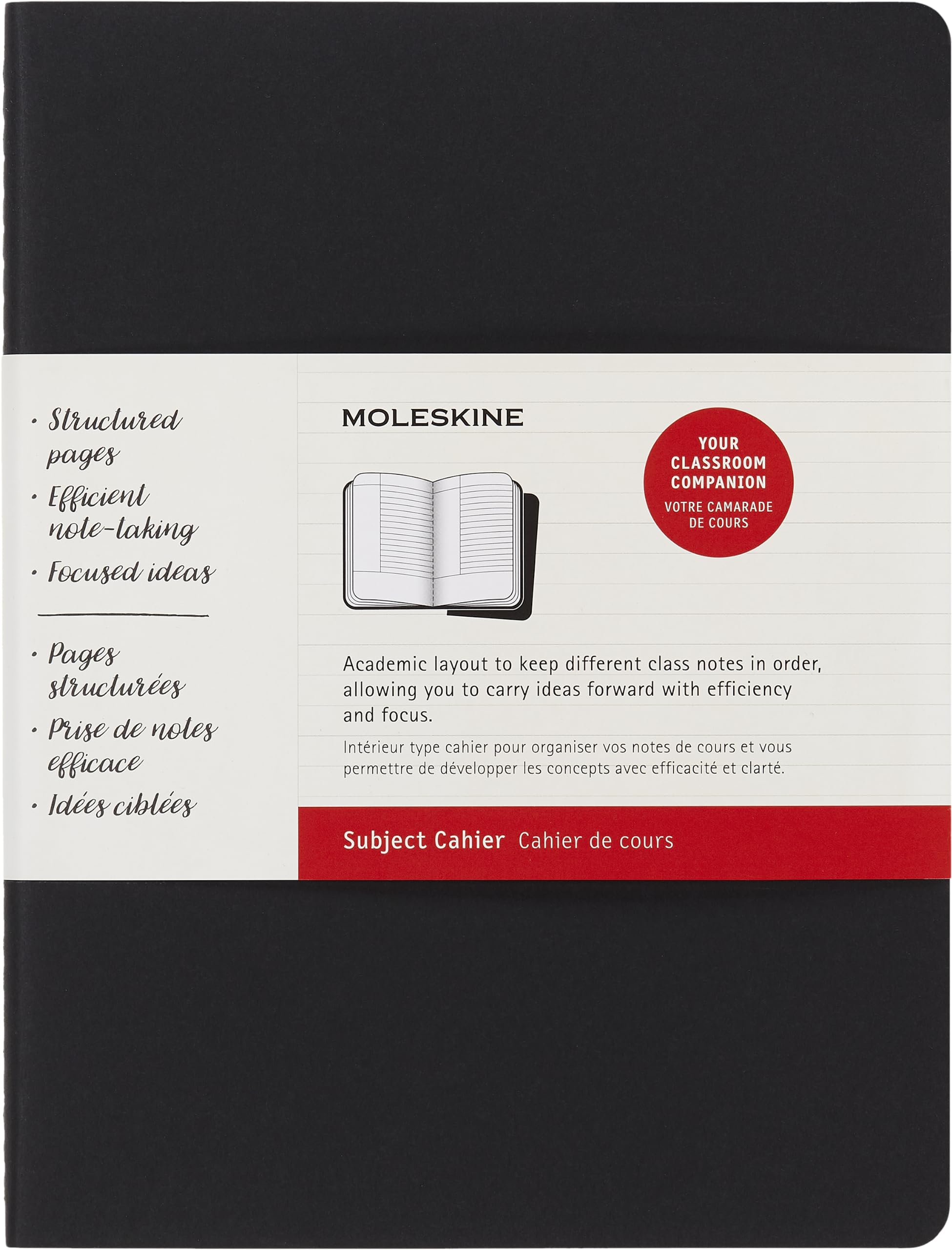 Moleskine X-Large Size 19 x 25 cm Subject Cahier Journal, Notebooks for Taking Notes, Cardboard Cover, Academic Page Layout, Colour Black and Cranberry Red, 160 Pages, Set of 2