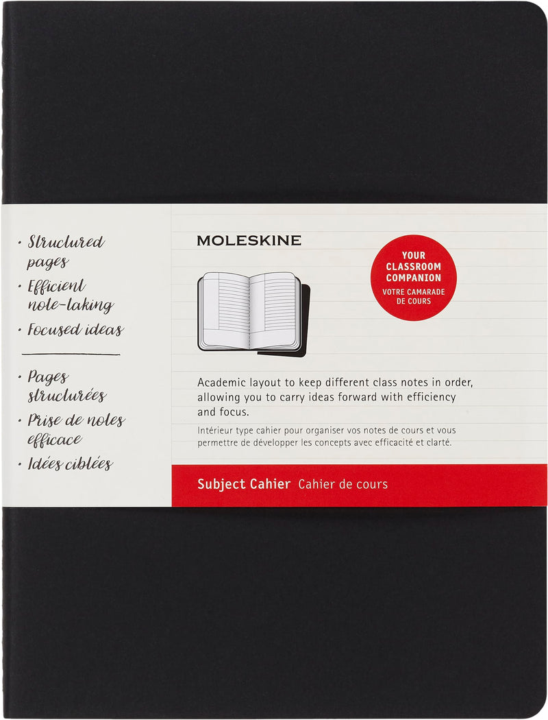 Moleskine X-Large Size 19 x 25 cm Subject Cahier Journal, Notebooks for Taking Notes, Cardboard Cover, Academic Page Layout, Colour Black and Cranberry Red, 160 Pages, Set of 2