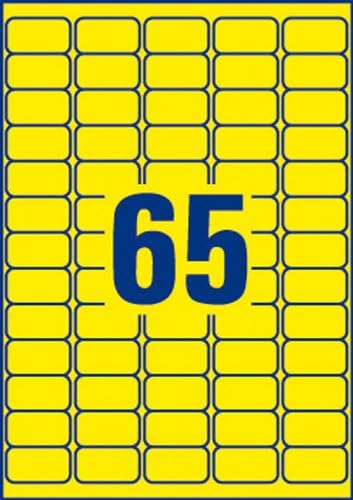 Avery L7651Y-25 Mini Etichette Fluorescenti, 65 Pezzi per Foglio, 25 Fogli, 38.1 x 21.2, Giallo