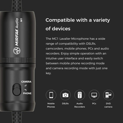 Mirfak Lavalier Microphone, Ideal Solution for Interview, Vlog, Live Stream, and Teaching, MC1