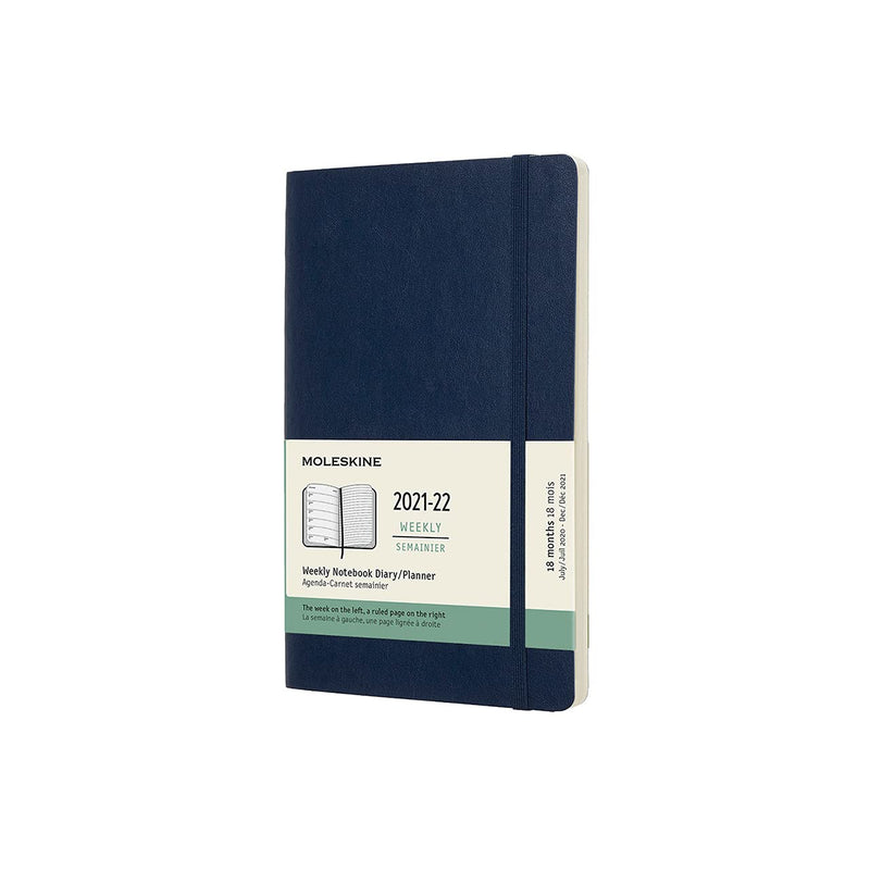 Moleskine - 18-Month Weekly Planner/Diary, Weekly Planner 2021/2022, Weekly Notebook with Soft Cover and Elastic Closure, Size Large 13 x 21 cm, Colour Sapphire Blue, 208 Pages