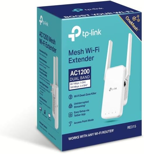 TP-Link AC1200 Mesh Wi-Fi Range Extender, Dual band Broadband/Wi-Fi Extender, Wi-Fi Booster/Hotspot with 1 Ethernet Port, Plug and Play, Smart signal indicator, Build-in AP mode, UK Plug, White(RE315