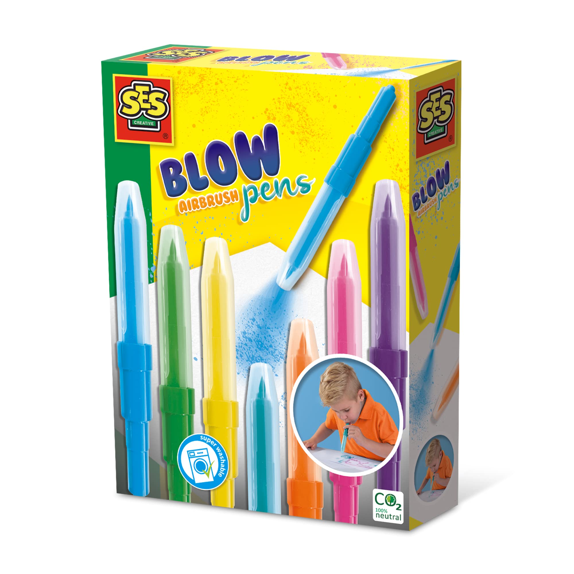 SES Creative 00275 - Blow Airbrush Pens, Set of 7 Color Transition Markers for Kids Creative Drawing