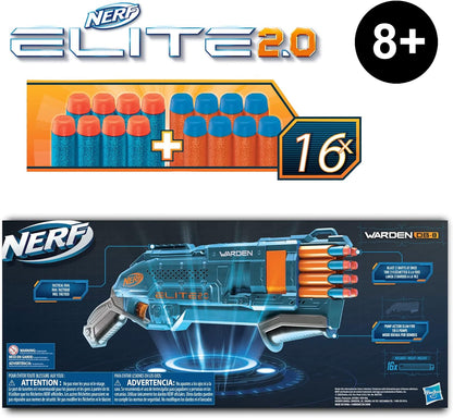 Nerf Elite 2.0 Warden DB-8 Blaster, 16 Official Nerf Darts, Blast 2 Darts At Once, Tactical Rail, Slam Fire