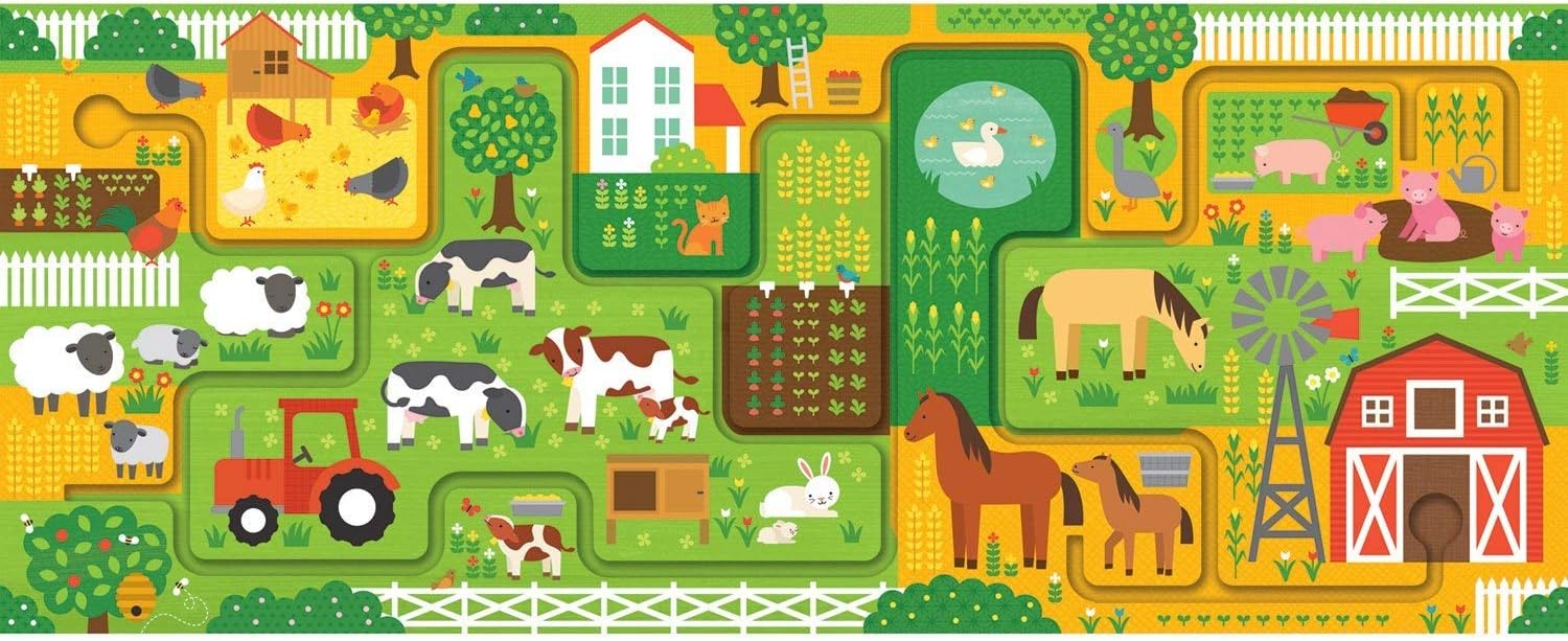 Petit Collage Follow + Spot Puzzle, At The Farm, 10-Pieces – Large Puzzle for Kids, Completed Educational Puzzle Measures 21”x 8.5” – Makes a Great Gift Idea for Ages 2+