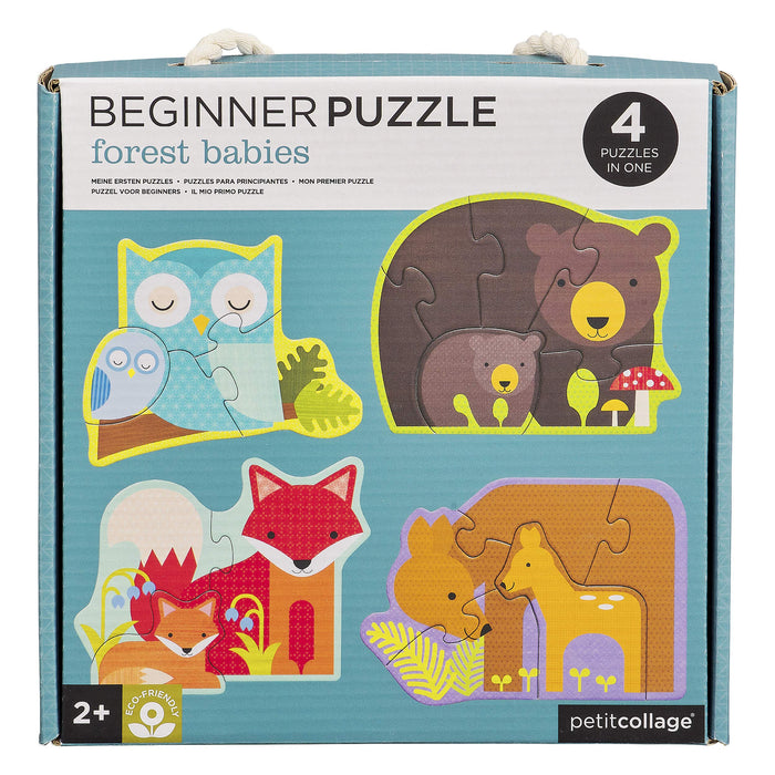 Petit Collage Beginner Puzzle for Kids, Forest Babies – Includes 4 Mini Puzzles (3-5 Pieces Each) – Cute Animal Puzzles for Ages 2+ – Makes a Great Gift Idea