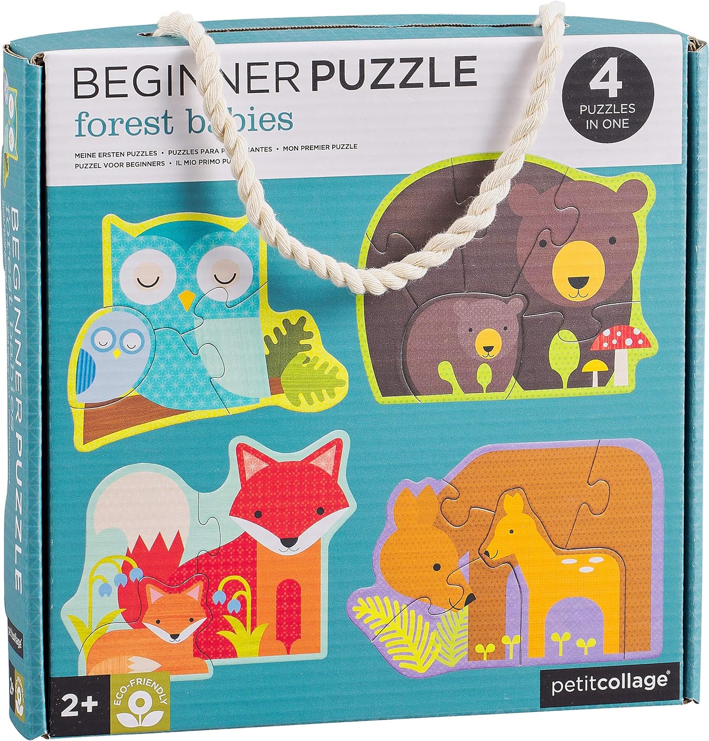Petit Collage Beginner Puzzle for Kids, Forest Babies – Includes 4 Mini Puzzles (3-5 Pieces Each) – Cute Animal Puzzles for Ages 2+ – Makes a Great Gift Idea