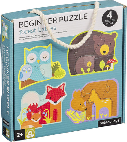 Petit Collage Beginner Puzzle for Kids, Forest Babies – Includes 4 Mini Puzzles (3-5 Pieces Each) – Cute Animal Puzzles for Ages 2+ – Makes a Great Gift Idea