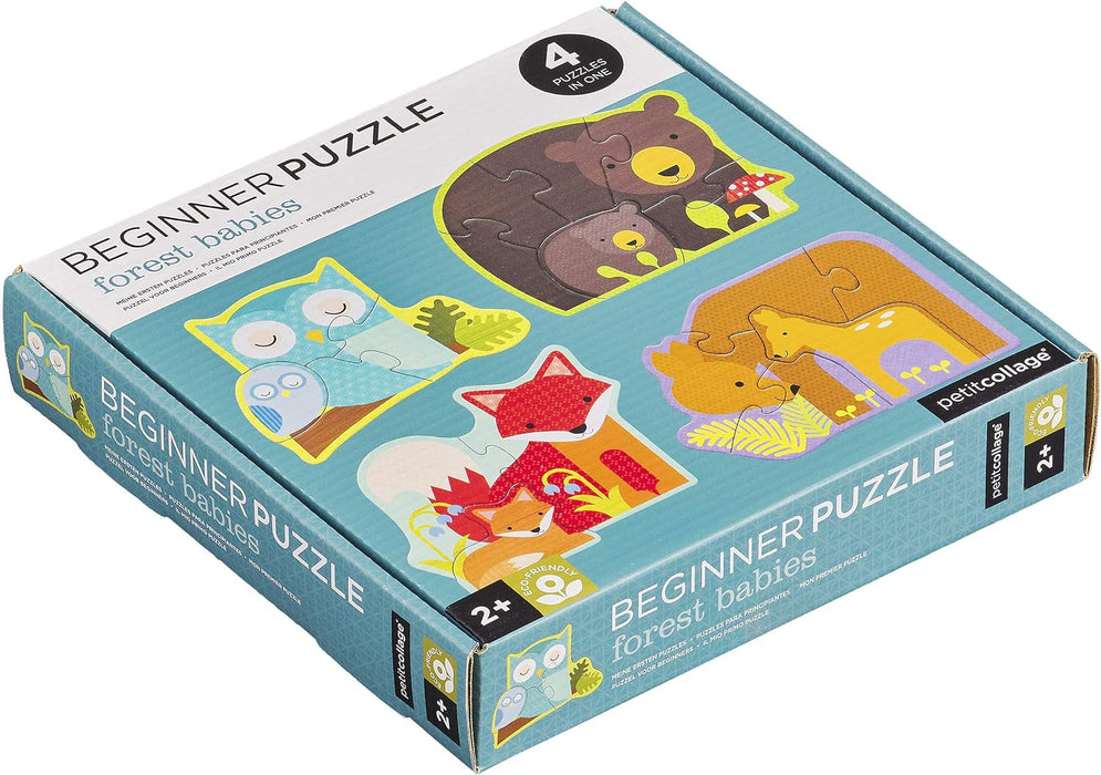 Petit Collage Beginner Puzzle for Kids, Forest Babies – Includes 4 Mini Puzzles (3-5 Pieces Each) – Cute Animal Puzzles for Ages 2+ – Makes a Great Gift Idea