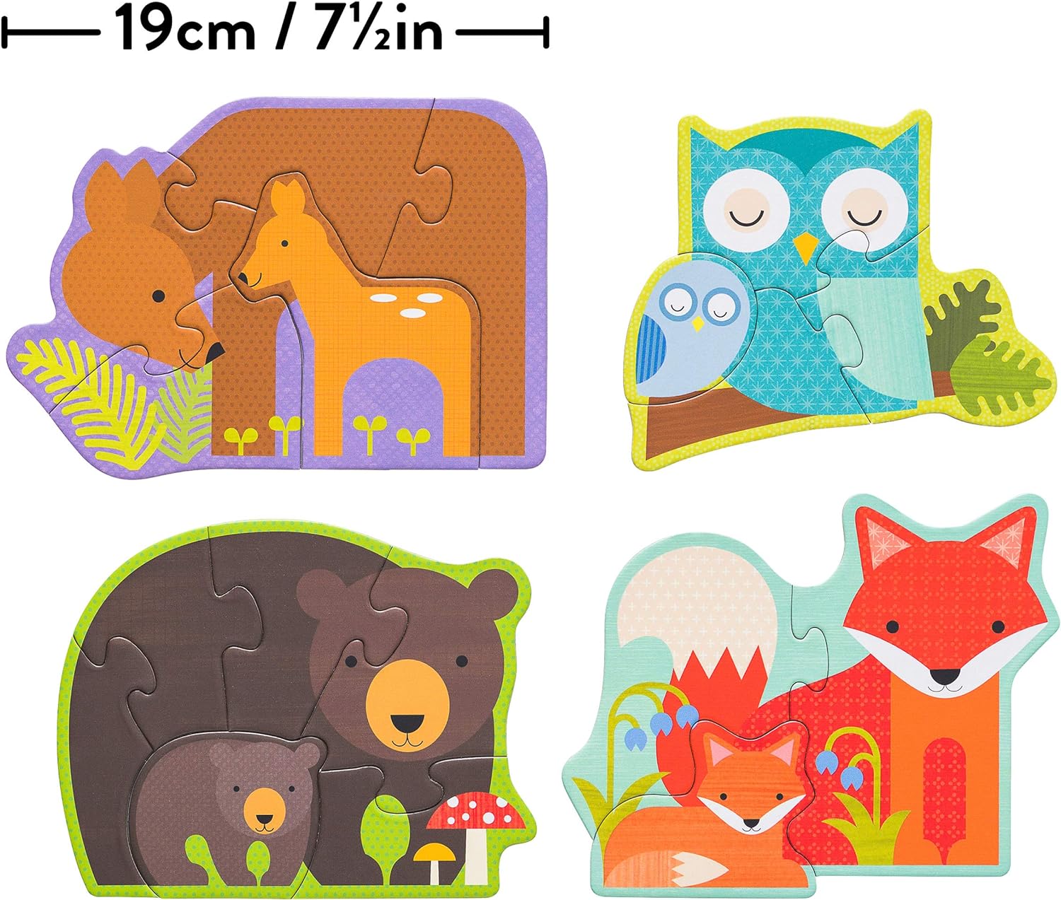 Petit Collage Beginner Puzzle for Kids, Forest Babies – Includes 4 Mini Puzzles (3-5 Pieces Each) – Cute Animal Puzzles for Ages 2+ – Makes a Great Gift Idea