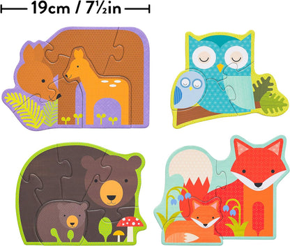Petit Collage Beginner Puzzle for Kids, Forest Babies – Includes 4 Mini Puzzles (3-5 Pieces Each) – Cute Animal Puzzles for Ages 2+ – Makes a Great Gift Idea