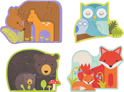 Petit Collage Beginner Puzzle for Kids, Forest Babies – Includes 4 Mini Puzzles (3-5 Pieces Each) – Cute Animal Puzzles for Ages 2+ – Makes a Great Gift Idea