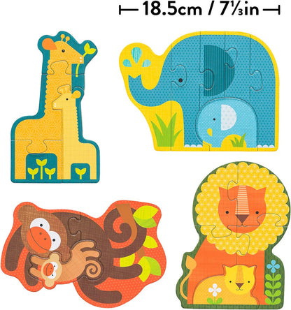 Petit Collage Beginner Puzzle for Kids, Safari Babies – Includes 4 Mini Puzzles (3-5 Pieces Each) – Cute Animal Puzzles for Ages 2+ – Makes a Great Gift Idea