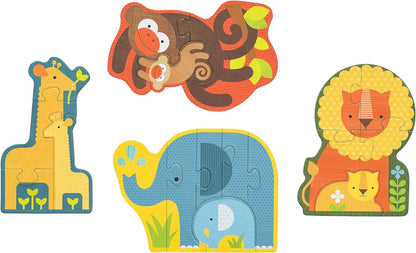 Petit Collage Beginner Puzzle for Kids, Safari Babies – Includes 4 Mini Puzzles (3-5 Pieces Each) – Cute Animal Puzzles for Ages 2+ – Makes a Great Gift Idea