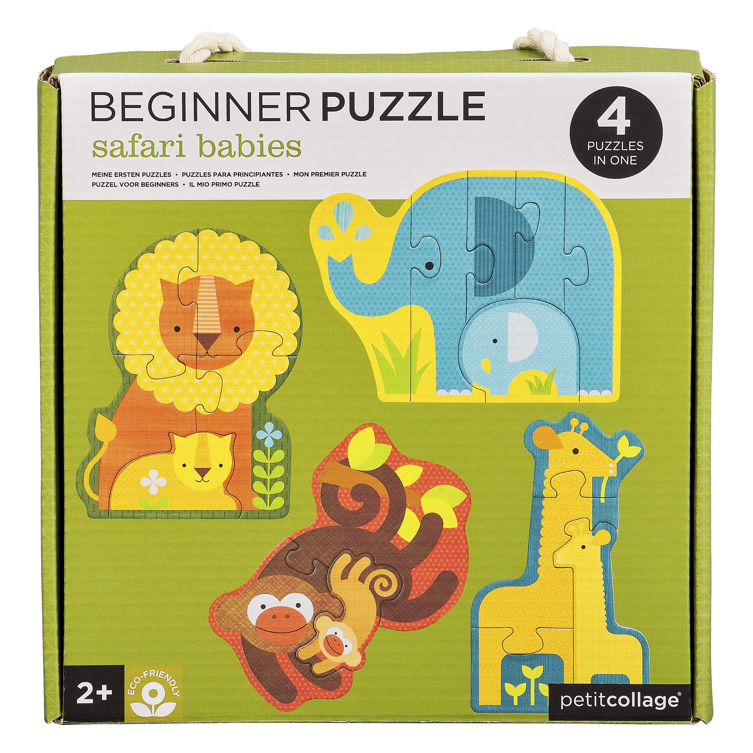 Petit Collage Beginner Puzzle for Kids, Safari Babies – Includes 4 Mini Puzzles (3-5 Pieces Each) – Cute Animal Puzzles for Ages 2+ – Makes a Great Gift Idea