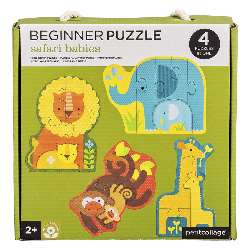 Petit Collage Beginner Puzzle for Kids, Safari Babies – Includes 4 Mini Puzzles (3-5 Pieces Each) – Cute Animal Puzzles for Ages 2+ – Makes a Great Gift Idea