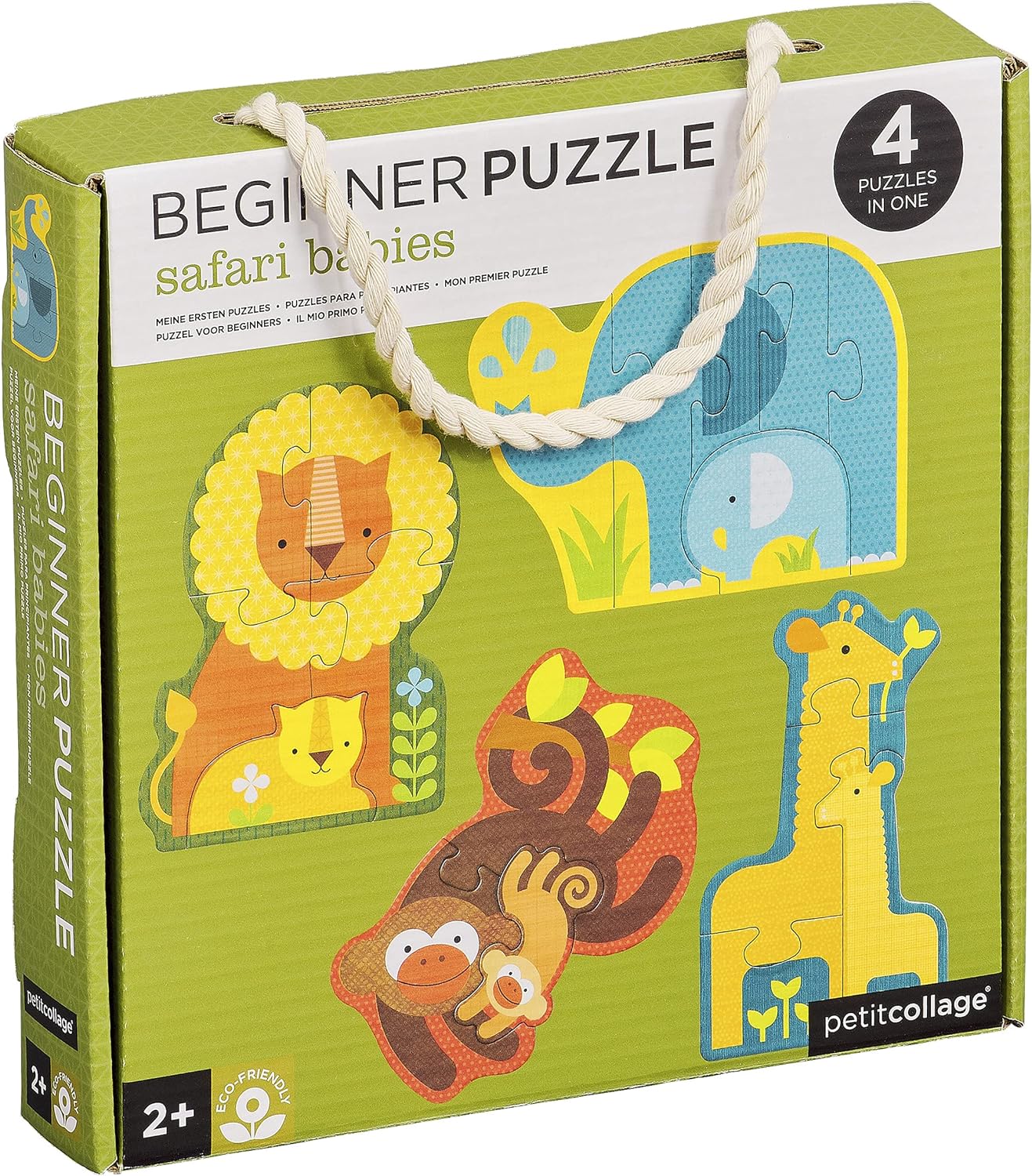 Petit Collage Beginner Puzzle for Kids, Safari Babies – Includes 4 Mini Puzzles (3-5 Pieces Each) – Cute Animal Puzzles for Ages 2+ – Makes a Great Gift Idea