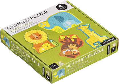 Petit Collage Beginner Puzzle for Kids, Safari Babies – Includes 4 Mini Puzzles (3-5 Pieces Each) – Cute Animal Puzzles for Ages 2+ – Makes a Great Gift Idea