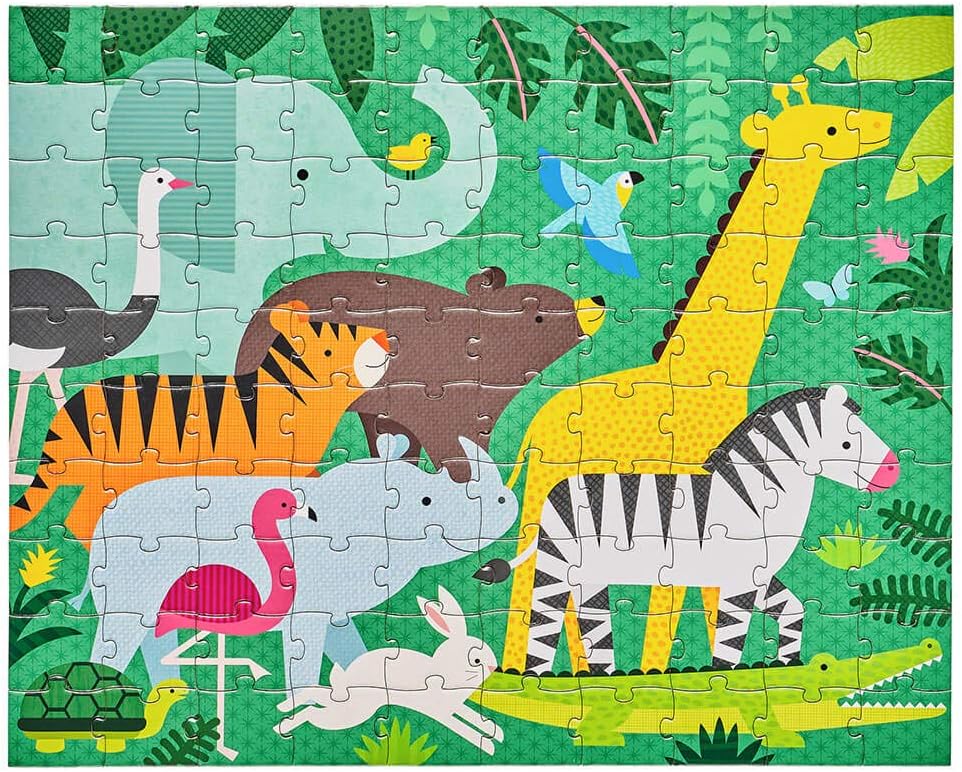 Petit Collage Two-Sided 49-Piece Puzzle for Kids, Animal Menagerie – On-The-Go Double-Sided Puzzle for Preschoolers, Made with Safe Materials, Ideal for Ages 5+